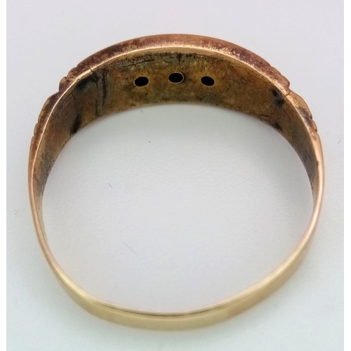 202 - A Wonderful Antique Chester 15K Yellow Gold Ring. Five very old cut diamonds. Size Q. 1.55g total we... 