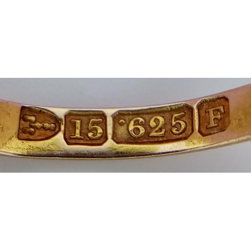 202 - A Wonderful Antique Chester 15K Yellow Gold Ring. Five very old cut diamonds. Size Q. 1.55g total we... 