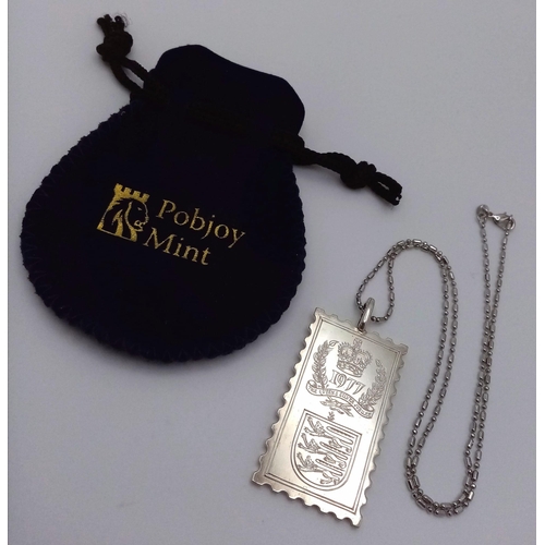 880 - An Excellent Condition, Sterling Silver, 1977 Jubilee Ingot Pendant Necklace. Very Unique Design, Pe... 