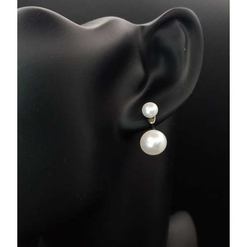 908 - An Unworn Pair of Sterling Silver Double Pearl Set Earrings in Treasure Chest Presentation Box. Larg... 