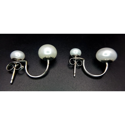 908 - An Unworn Pair of Sterling Silver Double Pearl Set Earrings in Treasure Chest Presentation Box. Larg... 