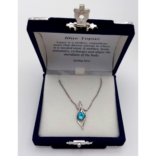 922 - An Unworn Sterling Silver and Blue Topaz Set Necklace in Treasure Chest Presentation Box. Sterling S... 