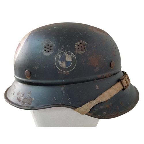 119 - WW2 German Air Raid Warden and Medics Helmet from Bremen Motor Werks (BMW) Factory.