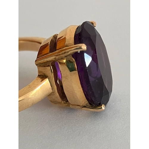 125 - 14 carat GOLD RING, with large (3 carat) AMETHYST set to top in a Beautiful Cradle Mount. Please see... 