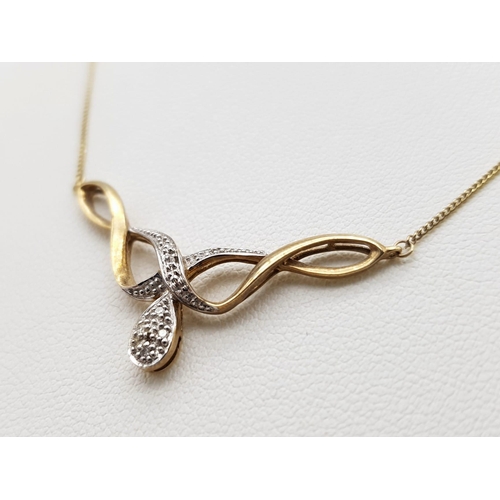 175 - A 9K GOLD AND DIAMOND NECKLACE COMES IN A PRESENTATION BOX  .   2.8gms    46cms