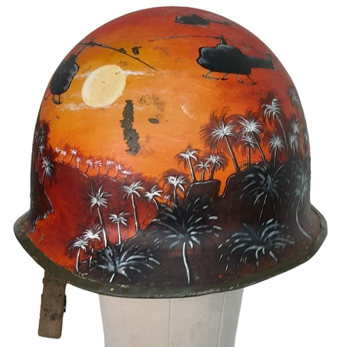 258 - Original Vietnam War era US M1 Helmet with a post War Memorial Painting.