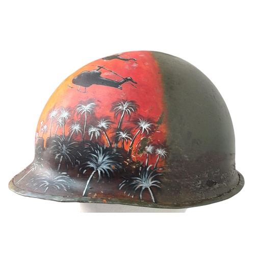 258 - Original Vietnam War era US M1 Helmet with a post War Memorial Painting.