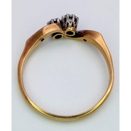 277 - 18K YELLOW GOLD DIAMOND TWIST RING - 0.07CT DIAMOND - 2.4G TOTAL WEIGHT - SIZE N