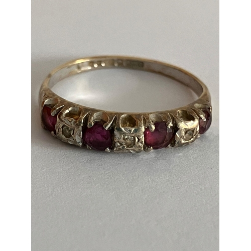 327 - Vintage 9 carat GOLD, RUBY and DIAMOND RING. Full UK hallmark. Complete with ring box. 2.2 grams. Si... 