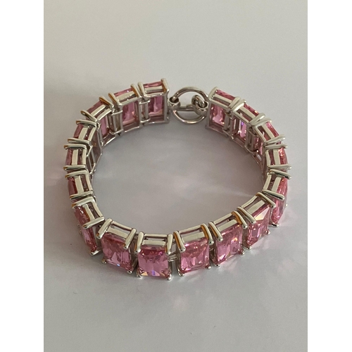 341 - Fabulous SILVER and ROSE QUARTZ PANEL BRACELET. Having 17 Emerald Cut Gemstones set and mounted with... 