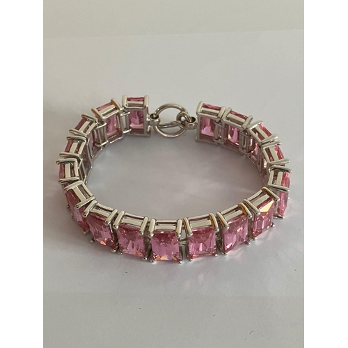 341 - Fabulous SILVER and ROSE QUARTZ PANEL BRACELET. Having 17 Emerald Cut Gemstones set and mounted with... 