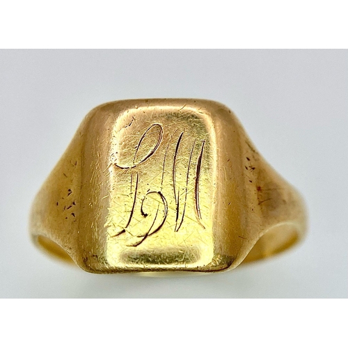 423 - An Antique 9k Yellow Gold Monogram Signet Ring. Size P. 3.15g weight.