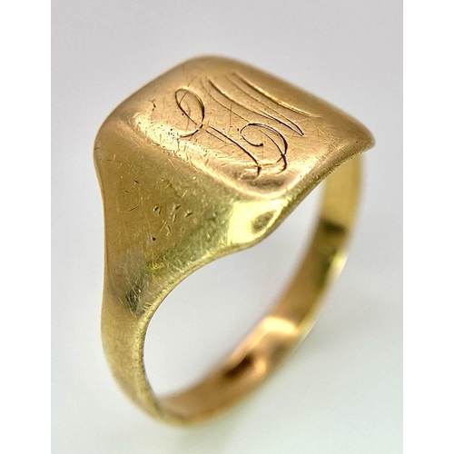 423 - An Antique 9k Yellow Gold Monogram Signet Ring. Size P. 3.15g weight.