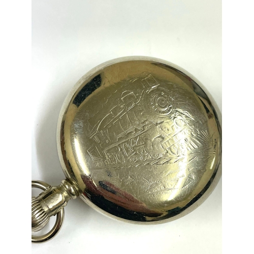 857 - Antique large gents Elgin pocket watch in railroad case , working , time setting needs adjusting