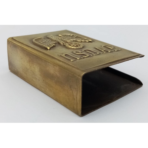 1029 - 3rd Reich Brass Match Box Holder with NSDAP logo. Marked Ges. Gesch.