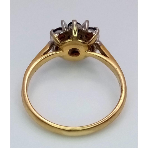 123 - 18K YELLOW GOLD DIAMOND & GARNET SET RING IN FLORAL DESIGN, WEIGHT 3.3G SIZE L.	
SC 4092