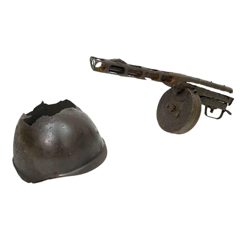 434 - WW2 Stalingrad Relic Russian PPSH Machine Gun & Helmet. UK Mainland Sales Only