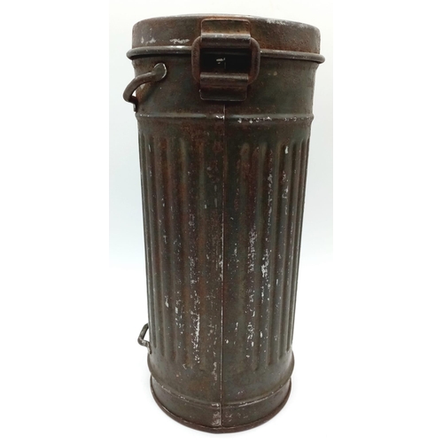 602 - WW2 German Medics Gas Mask Canister with the soldier’s name on the bottom. Medics would often use ad... 