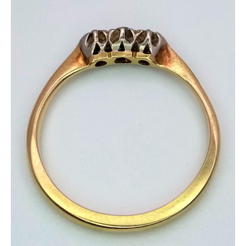 169 - A Vintage 18K Yellow Gold Diamond Trilogy Ring. 0.40ctw of brilliant round cut diamonds. Size M 1/2.... 