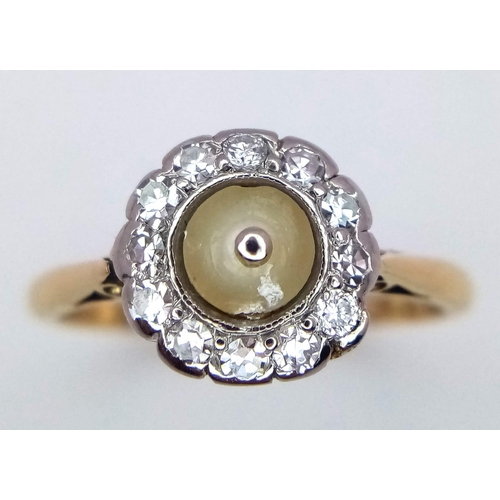 411 - A VINTAGE 18K YELLOW GOLD & PLATINUM  DIAMOND SET CLUSTER RING, WEIGHT 2.6G SIZE L, REF SC 4095