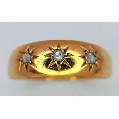 418 - A VINTAGE 18K YELLOW GOLD  DIAMOND SET GYPSY STYLE RING, WEIGHT 1.5G SIZE O HALLMARKED CHESTER, REF ... 