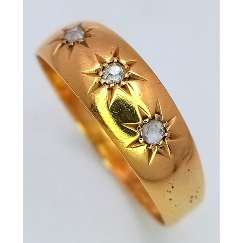 418 - A VINTAGE 18K YELLOW GOLD  DIAMOND SET GYPSY STYLE RING, WEIGHT 1.5G SIZE O HALLMARKED CHESTER, REF ... 