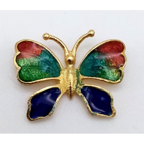 461 - A PRETTY 18K YELLOW GOLD ENAMELLED BUTTERFLY PENDANT, WEIGHT 1.4G AND 13X15MM APPROX, REF SC 4101