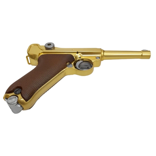 500 - A golden LUGER semi-automatic gas powered pistol. This is an exact replica of the real thing, firing... 