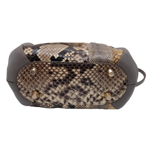 60 - A Jimmy Choo Taupe Snakeskin Crossbody Bag. Snakeskin and leather exterior with gold-toned hardware,... 