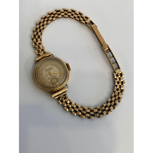 608 - Ladies vintage 9 carat GOLD HELVETIA WRISTWATCH with 9 carat GOLD BRACELET STRAP. 17 Jewels Swiss Ma... 