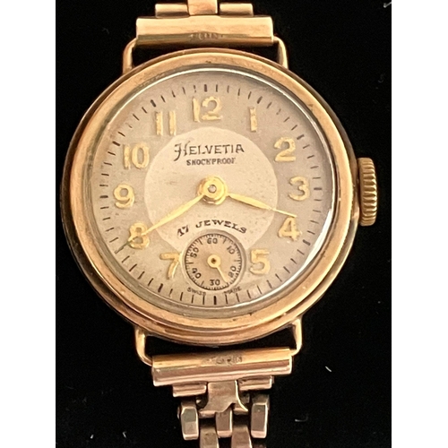 608 - Ladies vintage 9 carat GOLD HELVETIA WRISTWATCH with 9 carat GOLD BRACELET STRAP. 17 Jewels Swiss Ma... 