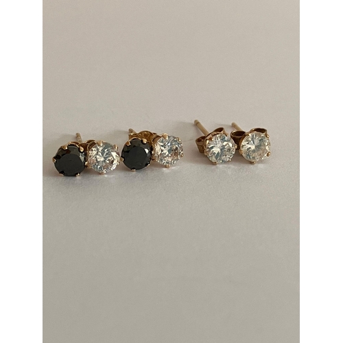 657 - 2 x pairs 9 carat GOLD gem set EARRINGS. Double and single mounted gemstones , Complete with gold ba... 