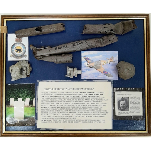 658 - A Framed Battle of Batte Hurricane Fragments that crashed near Langford Bridge Farm Essex 7th April ... 