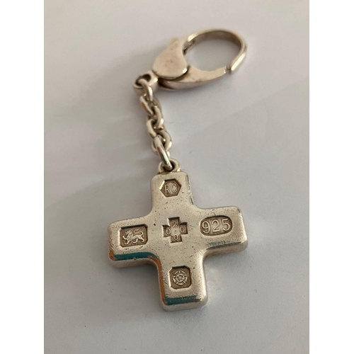 720 - Vintage SOLID SILVER CROSS Millennium Keyring. Fully hallmarked and Complete with  Silver chain and ... 