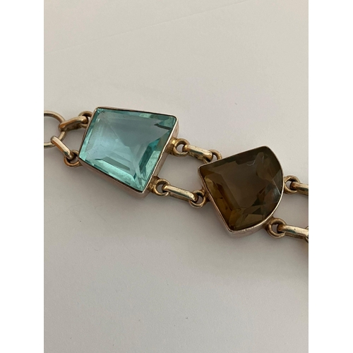 741 - Vintage SILVER BRACELET, MULTI GEM SET with  T-BAR closing. 19 cm.