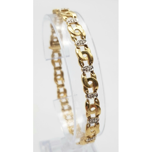 75 - A 9K YELLOW GOLD DIAMOND SET FANCY LINK BRACELET 9.9G , approx 18.3cm length

SC 4042