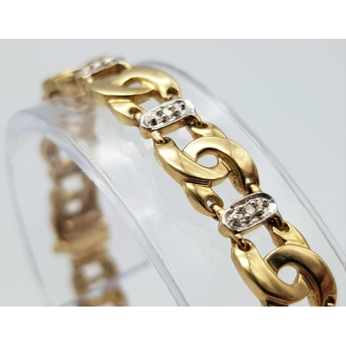 75 - A 9K YELLOW GOLD DIAMOND SET FANCY LINK BRACELET 9.9G , approx 18.3cm length

SC 4042