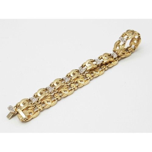 75 - A 9K YELLOW GOLD DIAMOND SET FANCY LINK BRACELET 9.9G , approx 18.3cm length

SC 4042