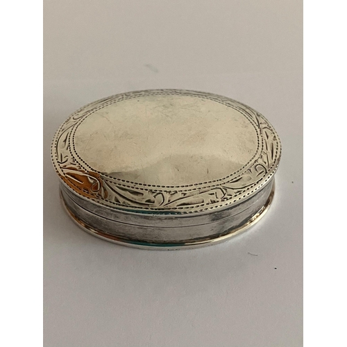 818 - Vintage SILVER PILL BOX. Full hallmark. Oval form with patterned border.4 cm x 3 cm. Excellent condi... 