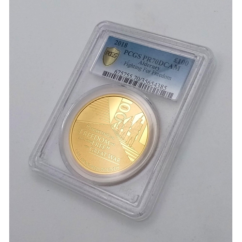 87 - A Limited Edition Fighting For Freedom 1oz Fine Gold (.999) Proof Coin. This 2018 (One Hundred Pound... 