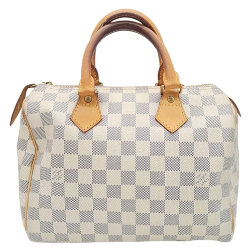 178 - A Louis Vuitton White Canvas Damier Azur Speedy Handbag. Leather exterior, Rolled leather handles, a... 