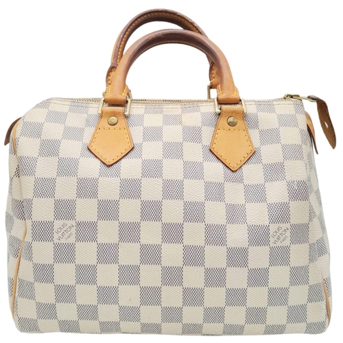 178 - A Louis Vuitton White Canvas Damier Azur Speedy Handbag. Leather exterior, Rolled leather handles, a... 