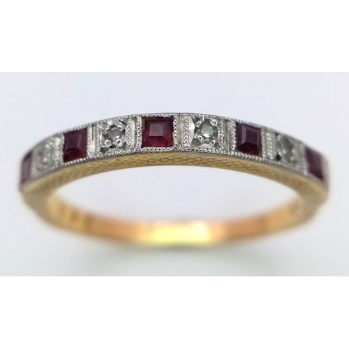 404 - A VINTAGE 18K YELLOW GOLD & PLATINUM WITH DIAMOND & RUBY SET BAND RING, WEIGHT 2.4G SIZE N, REF SC 4... 