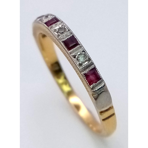 404 - A VINTAGE 18K YELLOW GOLD & PLATINUM WITH DIAMOND & RUBY SET BAND RING, WEIGHT 2.4G SIZE N, REF SC 4... 