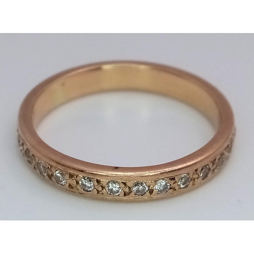 432 - 18K ROSE GOLD DIAMOND SET FULL ETERNITY RING, WITH APPROX 0.30CT DIAMONDS, WEIGHT 3.1G, SIZE M 1/2, ... 