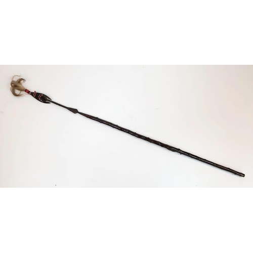 488 - An Antique 19th Century Zulu Assegai/Throwing Spear with Real Hair Beaded Point Cover. Possibly a Se... 