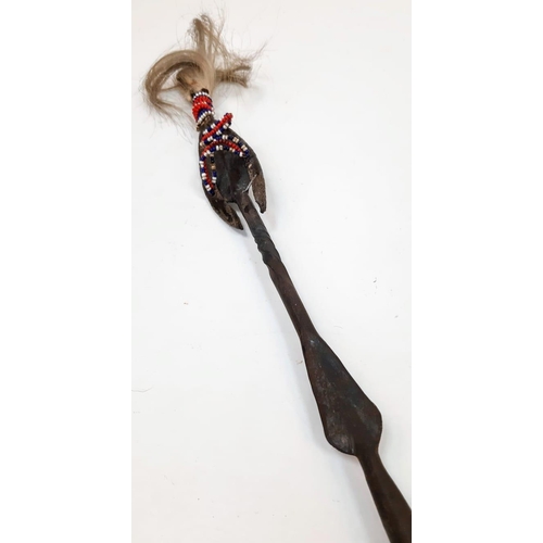 488 - An Antique 19th Century Zulu Assegai/Throwing Spear with Real Hair Beaded Point Cover. Possibly a Se... 