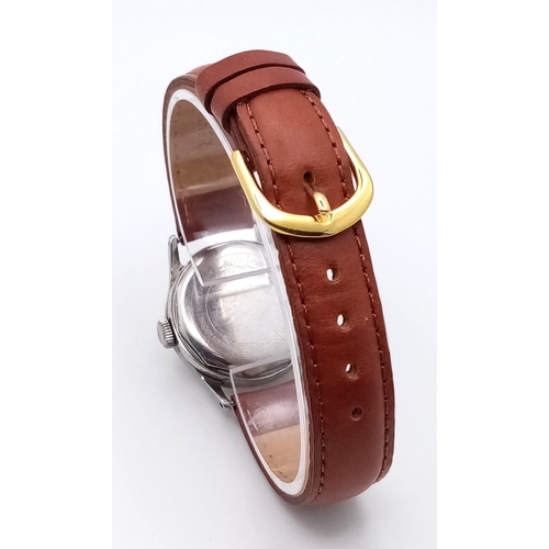 5 - A Vintage Mido Multifort Powerwind Gents Automatic Watch. Brown leather strap. Stainless steel case ... 