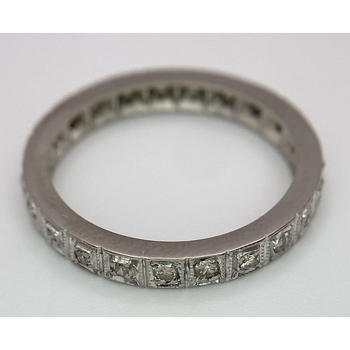 538 - A VINTAGE 18K WHITE GOLD DIAMOND FULL ETERNITY RING, WEIGHT 2.9G SIZE L