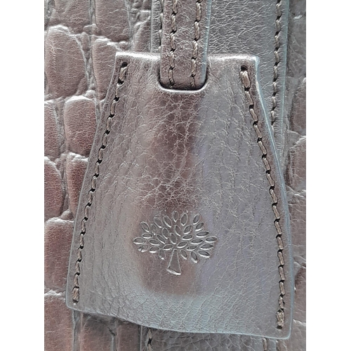 88 - A Mulberry Chocolate 'Bayswater' Handbag. Croc embossed leather exterior with gold-toned hardware, t... 